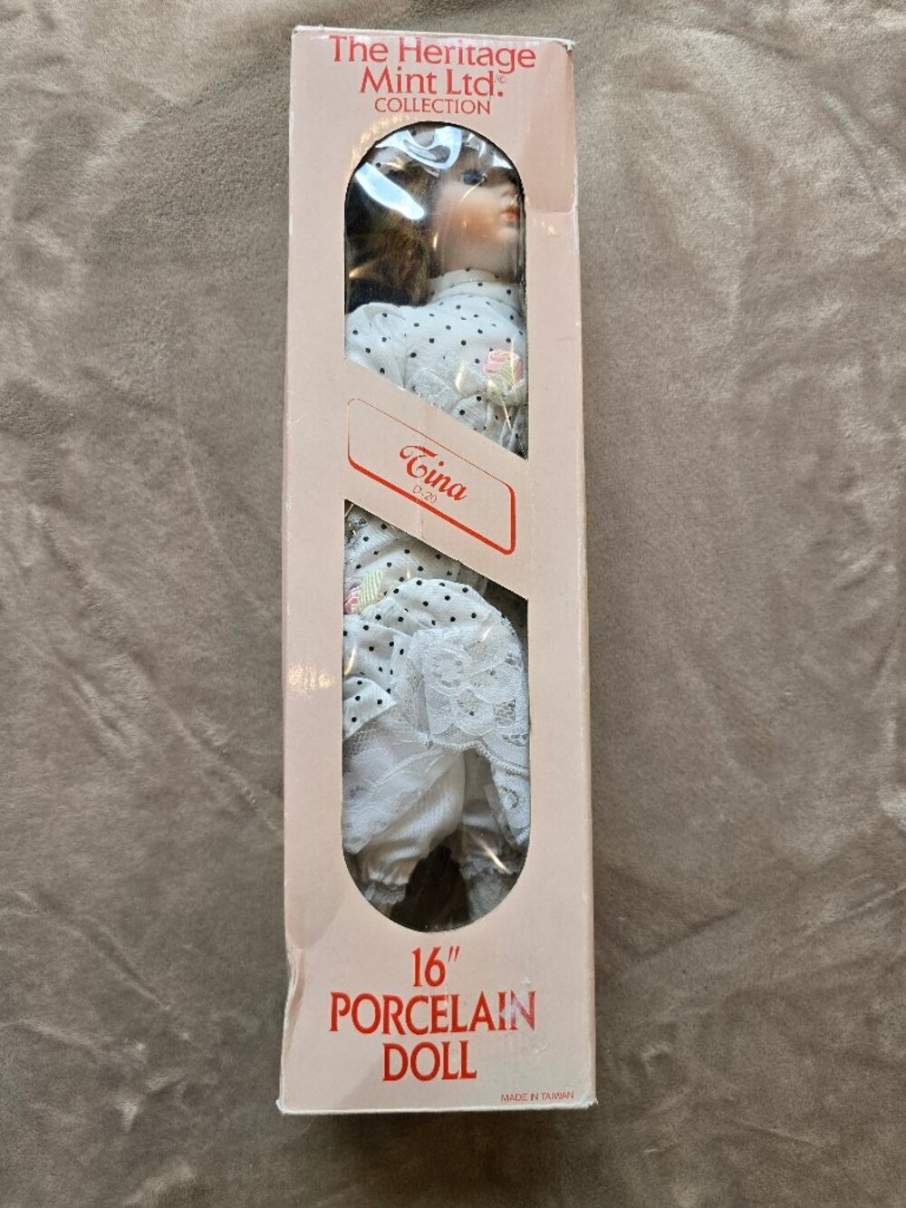Vintage Heritage Mint Ltd Tina 16" Porcelain doll in original box 1988 Polka dot